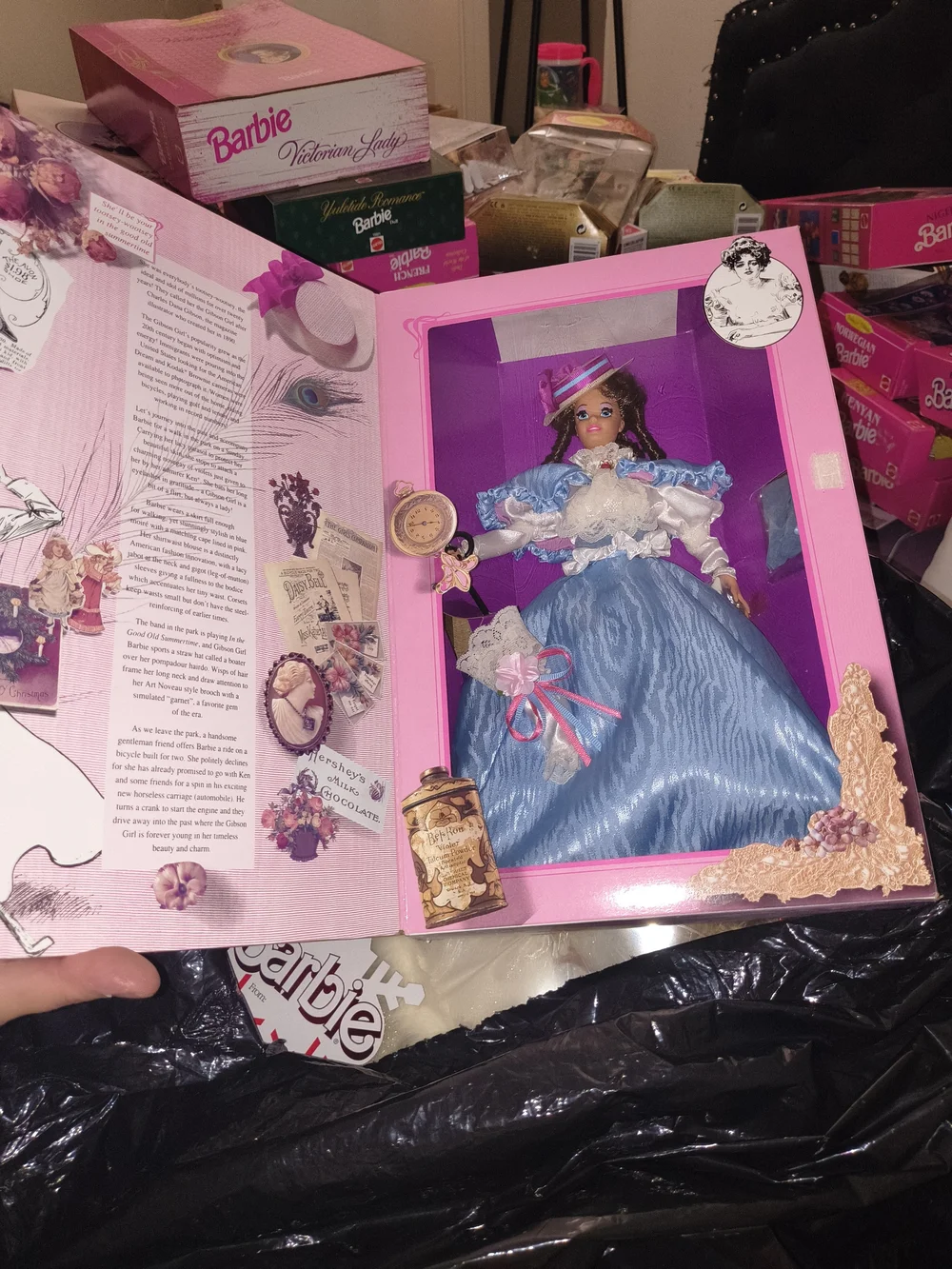 Mattel Blue Gibson Girl Barbie Style Doll in Pink Display Box